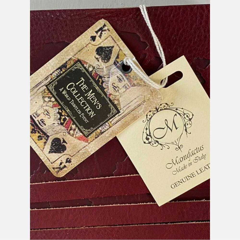 Manufactus World Map Journal Burgundy Leather Wrap Made in Italy